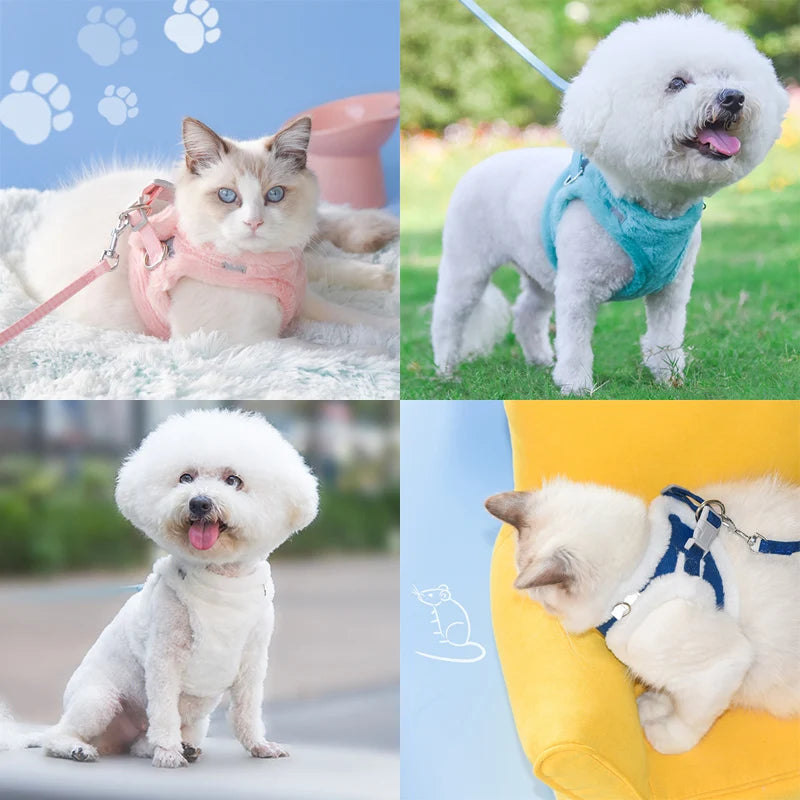 Luxury Upgrade Cat Puppy Harness and Leash Sets Winter Warm Pet Reflective Harnesses Vest for Cats Kitten Small Dogs Yorkshire