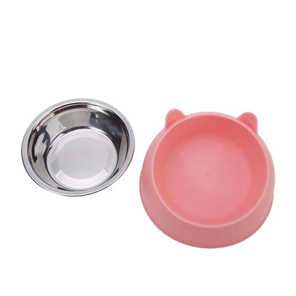 1pc Lovely Creative Inclined Kitten Puppy Food Feeding Bowls Stainless Steel Cats Drinking Feeder Pet Dogs Cats Feeders