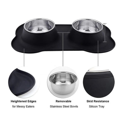 Antislip Double Dog Cat Bowl Stainless Steel Water Food Feeder