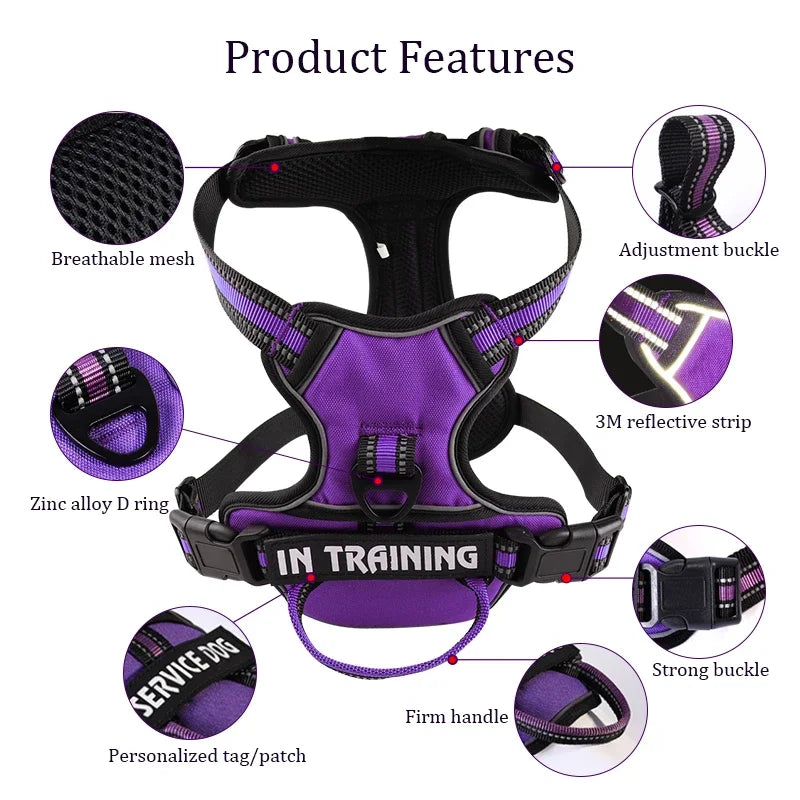 Nylon Adjustable Dog Harness Personalized Reflective Vest Breathable Pet Harness Leash For Small Medium Large Dogs