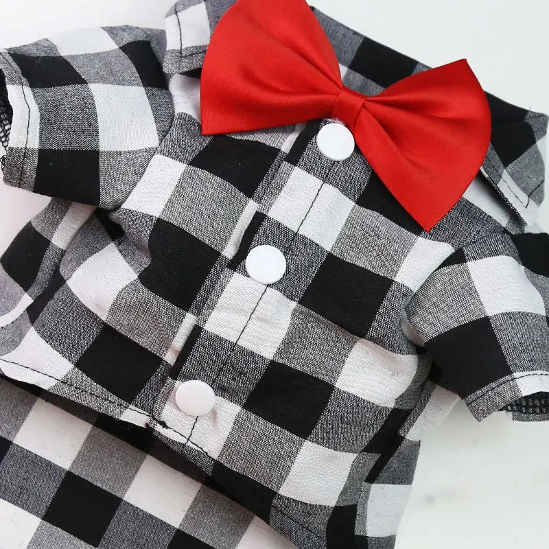 Bowtie Dog T-Shirts Classical Plaid Thin Breathable Summer Dog Clothes for Small Large Dogs Puppy Pet Cat Vest Chihuahua Yorkies