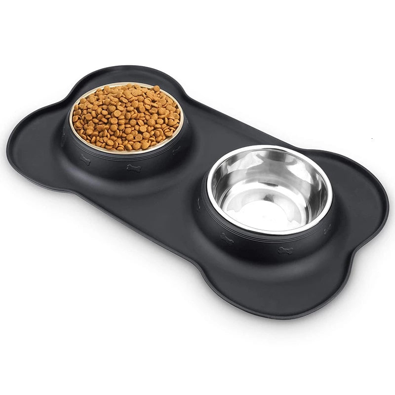 Antislip Double Dog Cat Bowl Stainless Steel Water Food Feeder